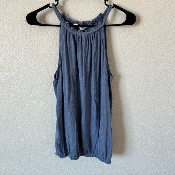 Max Studio Blue Ruched Braided Halter Tank Top - Picture 1 of 3
